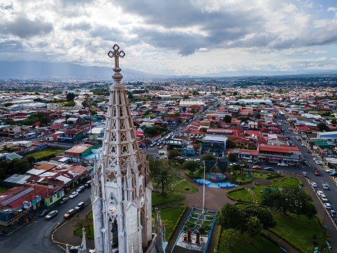 Beautiful aerial view of the Gothic Church of Coronado in Costa Rica