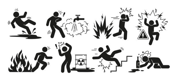 zestaw prostych znaków ostrzegawczych - heat leak stock illustrations