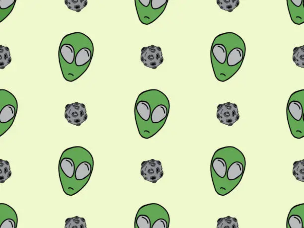 Vector illustration of Alien seamless pattern on green background