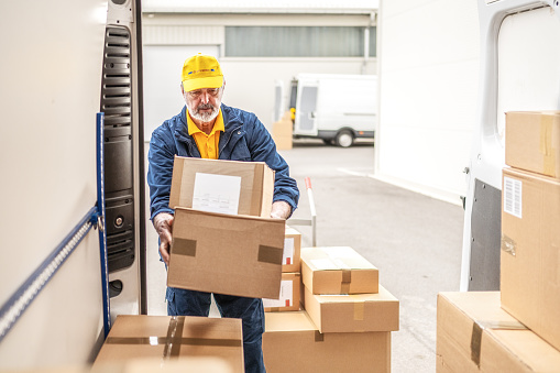 Unload Delivery Courier Unloading Delivery Truck Holding Order Packages Stack Stock ...