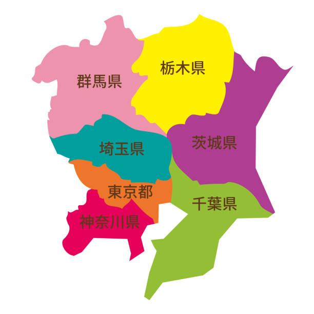 Illustrations of Japan's Kanto region, color-coded by area. Illustrations of Japan's Kanto region, color-coded by area. kanto region stock illustrations