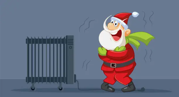 Vector illustration of Santa Claus Feeling Cold Because of Energy Crisis Vector Illustration