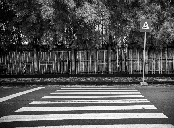 Zebra cross made across the middle of the road to notify motorists that there is a path for pedestrians to cross. So all vehicles, be it motorbikes, cars, trucks, even buses, must slow down when approaching this road marking.