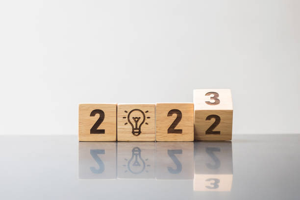 2022 to 2023 block with lightbulb icon. Business Idea, Creative, Thinking, brainstorm, Goal, Resolution, strategy, plan, Action, change and New Year start concepts