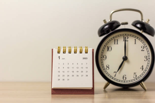 istock Desktop monthly calendar for January 2023 on the desktop. 1432759366