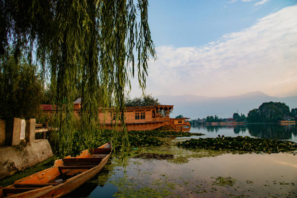 Life in a Houseboat this photo was clicked in the morning hours on my Trip to Srinagar. The morning view was so mesmerizing. lake nagin stock pictures, royalty-free photos & images