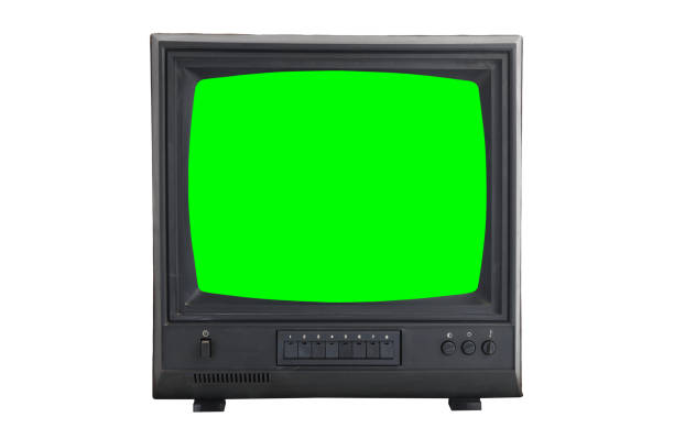 istock Old vintage TV with green screen for adding video isolated on white background.Vintage TVs 1960s 1970s 1980s 1990s 2000s. 1432762359