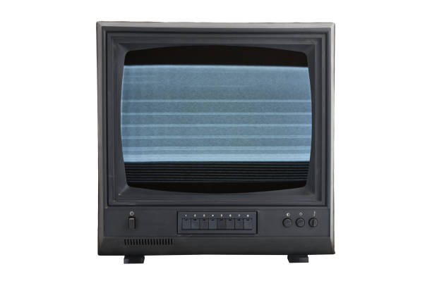 istock Old black TV with noise on the screen. Retro technology concept. 1432762362