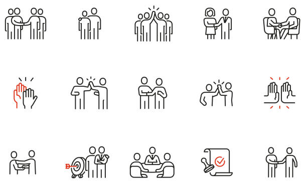 Vector Set of Linear Icons Related to Business Negotiation; Partnership and Meeting. Mono Line Pictograms and Infographics Design Elements Vector Set of Linear Icons Related to Business Negotiation, Partnership and Meeting. Mono Line Pictograms and Infographics Design Elements shareholders meeting stock illustrations