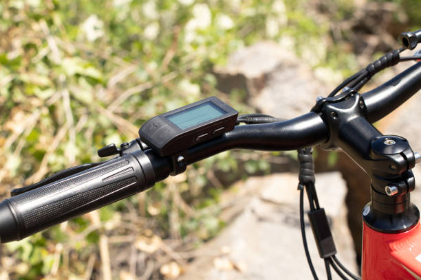 istock e-bike speedometer on handlebars, display on e-bike 1432763534