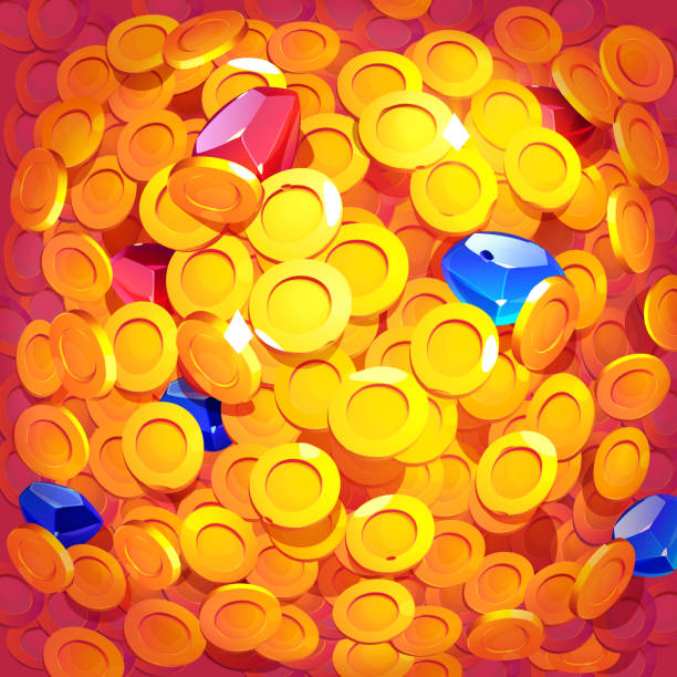 istock Pile of gold coins and gem stones top view 1432764689