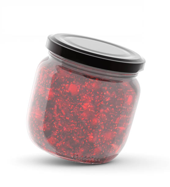 istock 3d Render, template. Raspberry jam glass jar mock up on a white background . 3d illustration, package. 1432768691