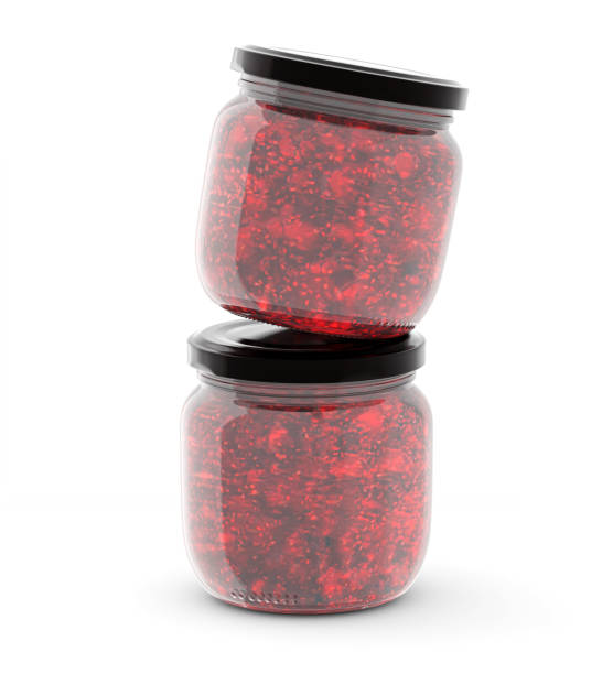 istock 3d Render, template. Raspberry jam glass jar mock up on a white background . 3d illustration, package. 1432768703