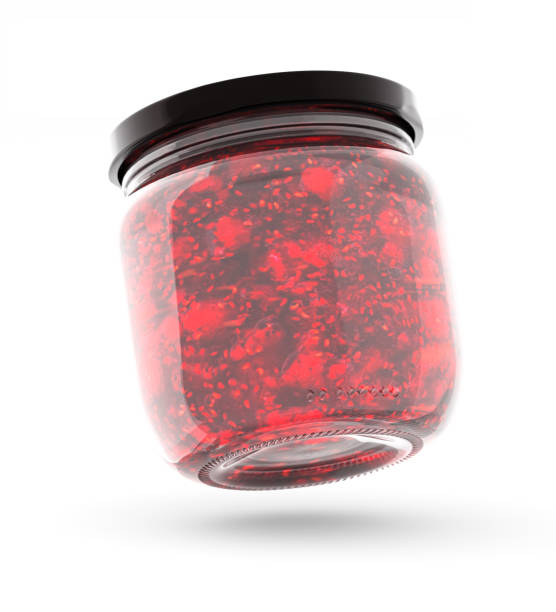 istock 3d Render, template. Raspberry jam glass jar mock up on a white background . 3d illustration, package. 1432768718