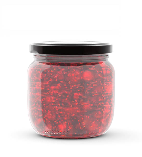 istock 3d Render, template. Raspberry jam glass jar mock up on a white background . 3d illustration, package. 1432768725