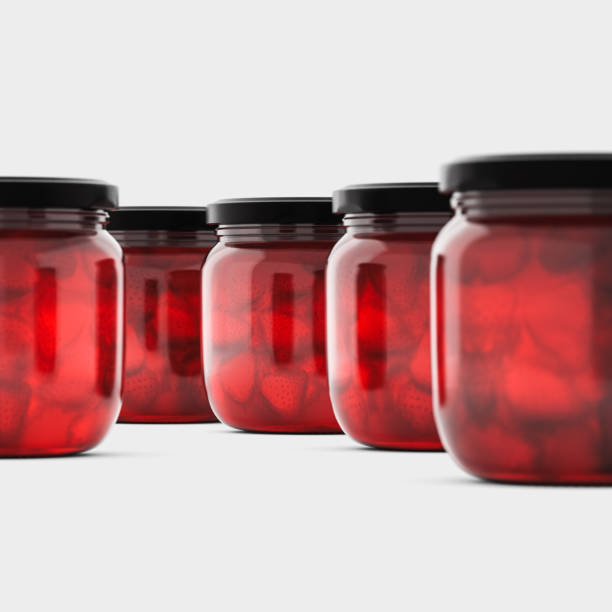 istock 3d Render, template. Strawberry jam glass jar mock up. 3d illustration, package. 1432769373