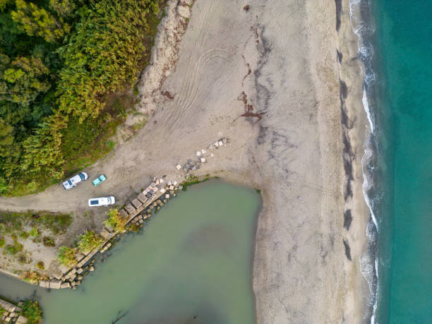 istock Campers on the beach by drone 1432769619