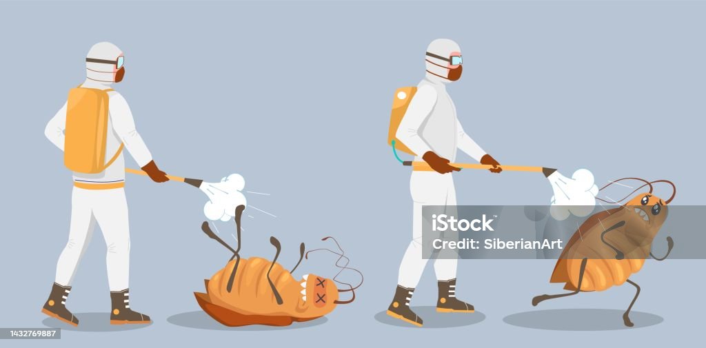Cockroach Janitor Cockroach Pest Control Men In Uniform Vector Set Stock Illustration ...