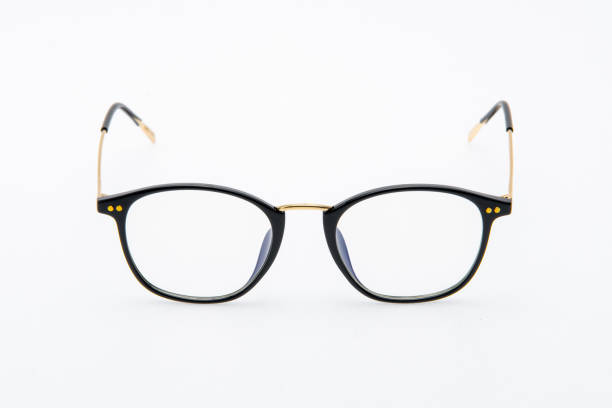 istock Fashion sunglasses black and gold frames on white background. 1432771105