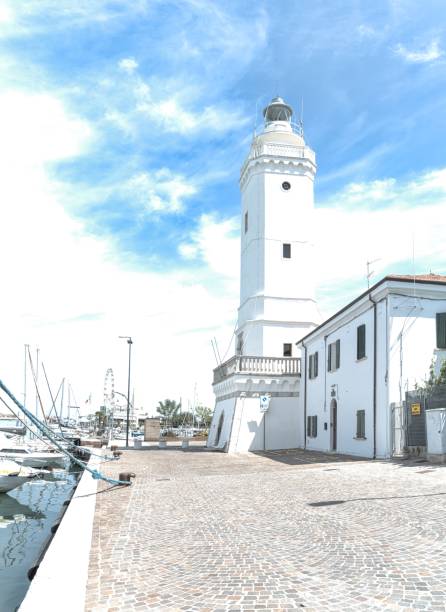 The lighthouse on Rimini's canal port on the Adriatic sea in Italy