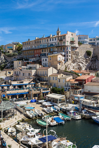 Picturesque buildings around Port du Vallon des Auffes in Marseille