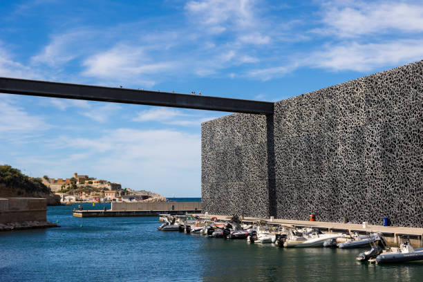 Footbridge between the Fort Saint-Jean and the Mucem of Marseille stock photo