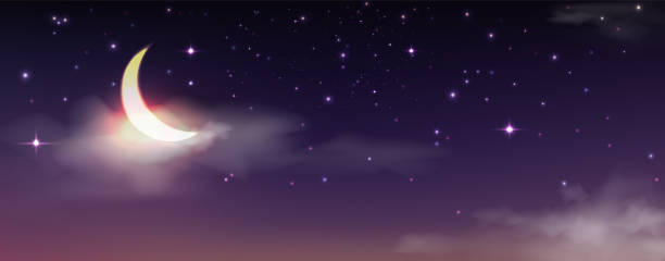 istock night starry sky with moon. Space. Vector illustration on the theme of astrology or astronomy. Horizontal banner, dark background 1432775714