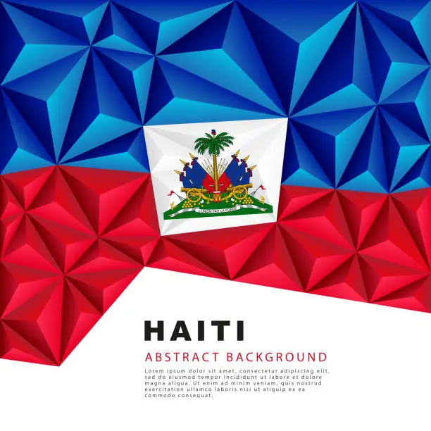 Vector illustration of Abstract background in the form of colorful blue, red and white triangles. Polygonal flag of Haiti. Vector illustration.