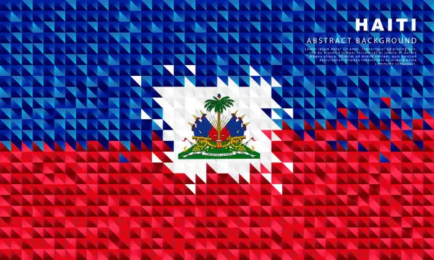 Vector illustration of Flag of Haiti. Abstract background of small colorful blue, red and white triangles.