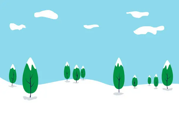 Vector illustration of Landscape of snowy lowland with trees. Vector illustration