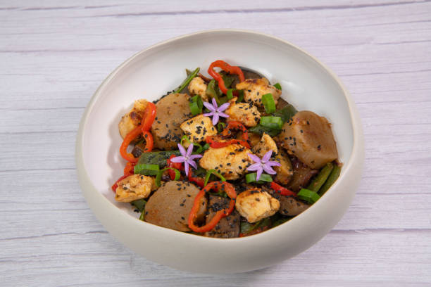 istock Recipe for grilled chicken breast, pre-cooked cassava paste, coconut bean, aubergine, onion, tomato, cebette 1432777072