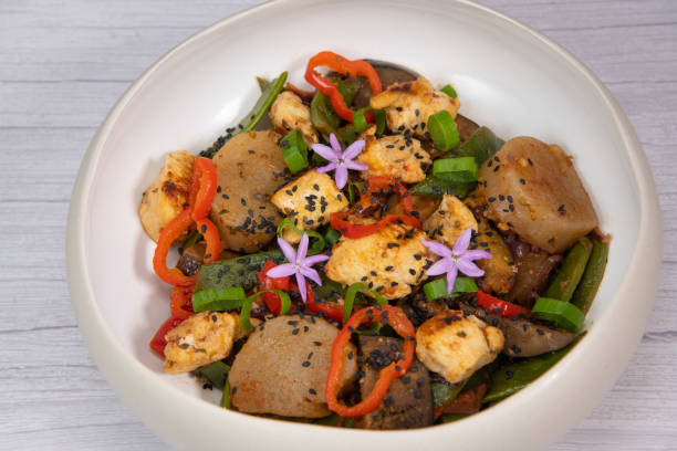 istock Recipe for grilled chicken breast, pre-cooked cassava paste, coconut bean, aubergine, onion, tomato, cebette 1432777144
