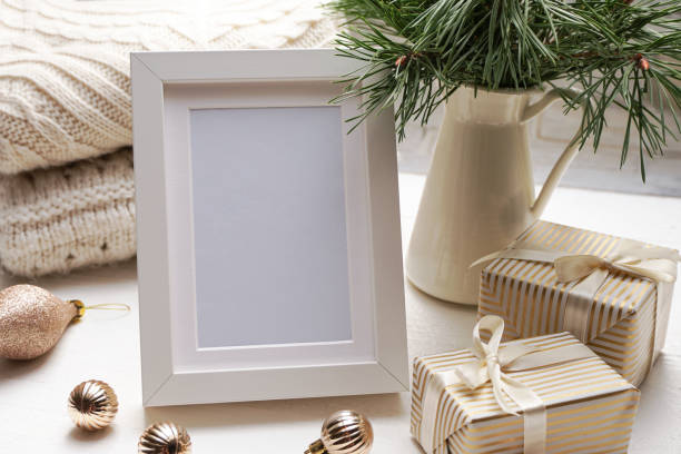 istock Winter, Christmas, New Year decorations composition, concept, background. Merry Christmas and Happy New Year. Christmas greeting card. Frame, border. Space for text. 1432778311