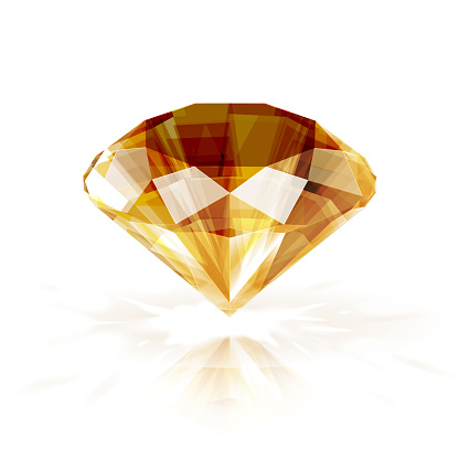 Amber colored sparkling diamond -  yellow sapphire isolated on white backgroundFile version: AI 10 EPS.