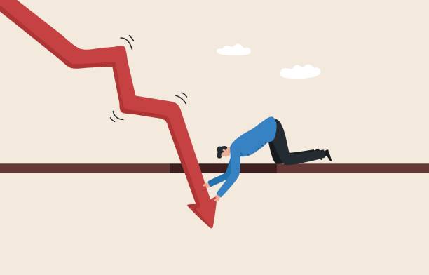 istock Solutions to an Economic Recession. 
Inflation, the impact of the economic crisis. Graph Fall Down. businessman pull falling down arrow with full effort. 1432779254