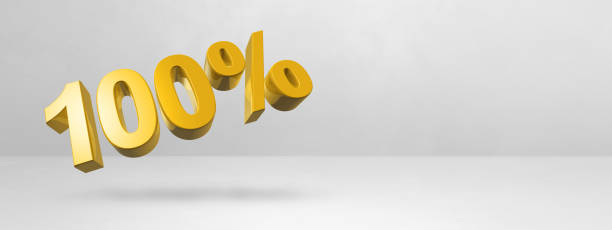 istock 100% number. 3D illustration isolated on white. Horizontal banner 1432781055
