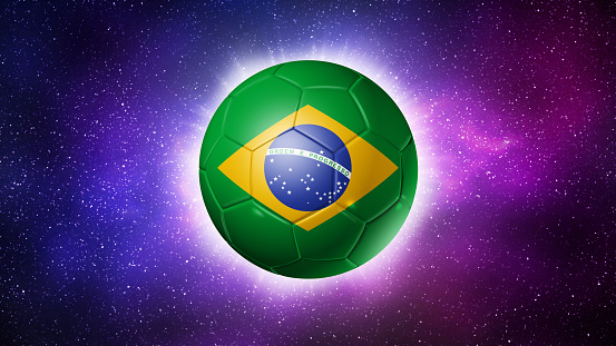 3D soccer ball with brazil flag. Space background. Illustration