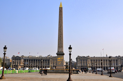 Paris, France- April 10, 2010: Paris is the center of French economy, politics and cultures and the top travel destinations in the globe.  It attracts the tourists all over the world.  Here is Egyptian obelisk at Concord Square.