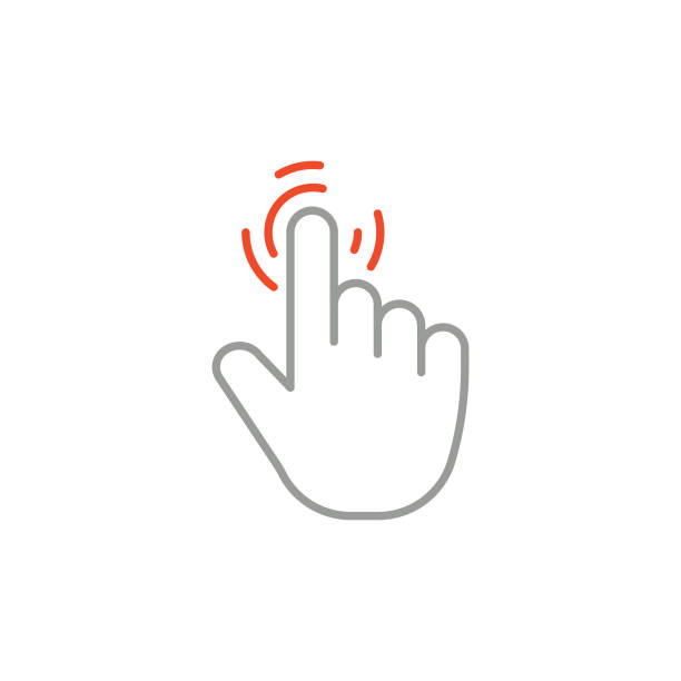 ilustrações, clipart, desenhos animados e ícones de ícone da linha colorida de gesto de tela de toque com traçado editável - touching human finger choice push button