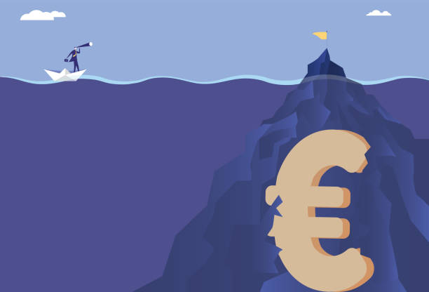 istock Business man standing on paper boat looking for euro with binoculars 1432788420