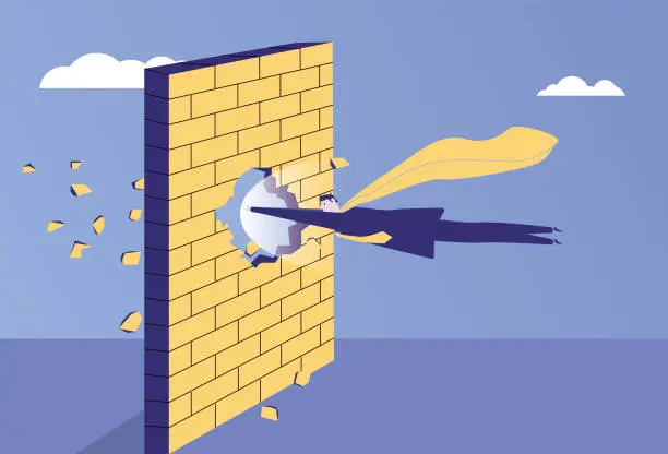 Vector illustration of Superman breaks through the wall