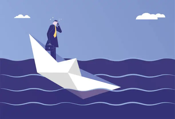 Vector illustration of Business man trapped in a sinking boat
