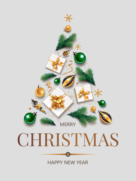 緑と金のクリスマスシンボルとテキストが付いた垂直バナー。 - christmas gold green backgrounds点のイラスト素材／クリップアート素材／マンガ素材／アイコン素材