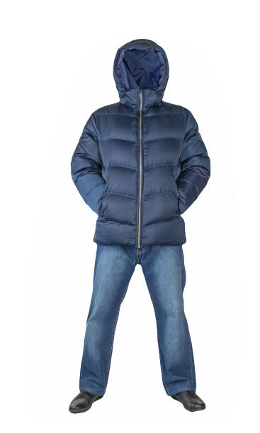 istock dark blue jeans, black leather shoes, jacket isolated on white background. 1432789782