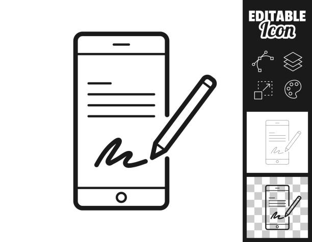 электронная подпись на смартфоне. иконка для дизайна. легко редактируется - signature electrical equipment signing pen stock illustrations