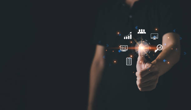 istock Man touching futuristic digital processing of biometric identification fingerprint scanner for access personal financial data. surveillance and security scanning of digital programs cyber futuristic 1432791689