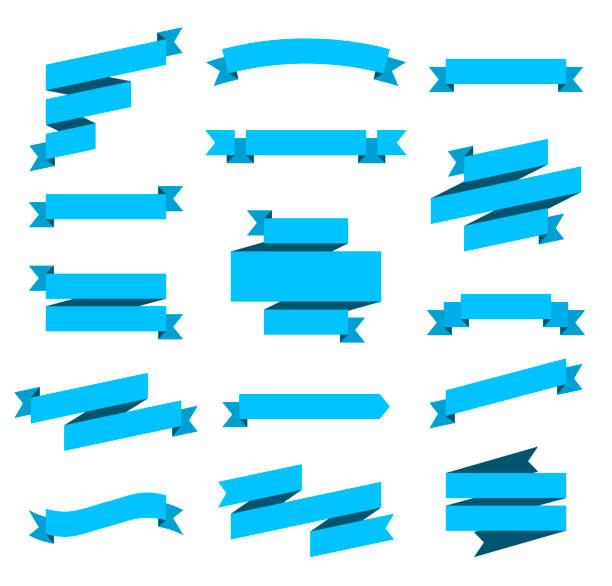 satz von blauen bändern, banner - design-elemente auf weißem hintergrund - spruchband stock-grafiken, -clipart, -cartoons und -symbole