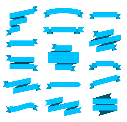 Set of Blue ribbons and banners, isolated on a blank background. Elements for your design, with space for your text. Vector Illustration (EPS10, well layered and grouped). Easy to edit, manipulate, resize or colorize.