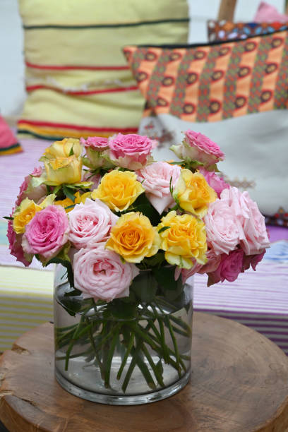 Roses in a variety of mixed colours. stock photo
