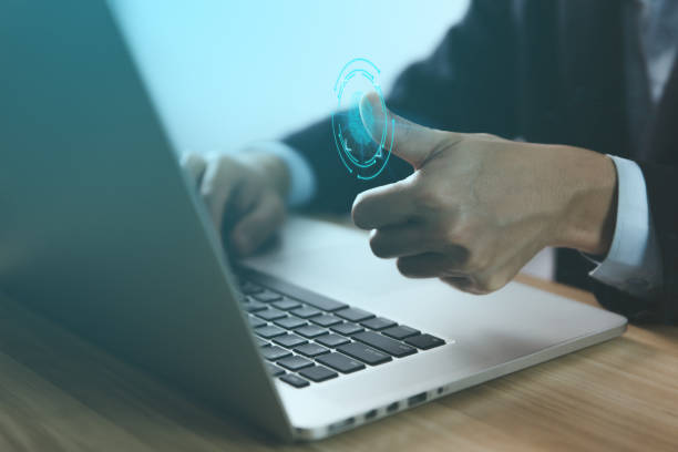 istock Businessman hand scans fingerprints for identity verification Biometrics. cybersecurity concept, computer electronic password to access privacy and business information. digital technology networking 1432797935
